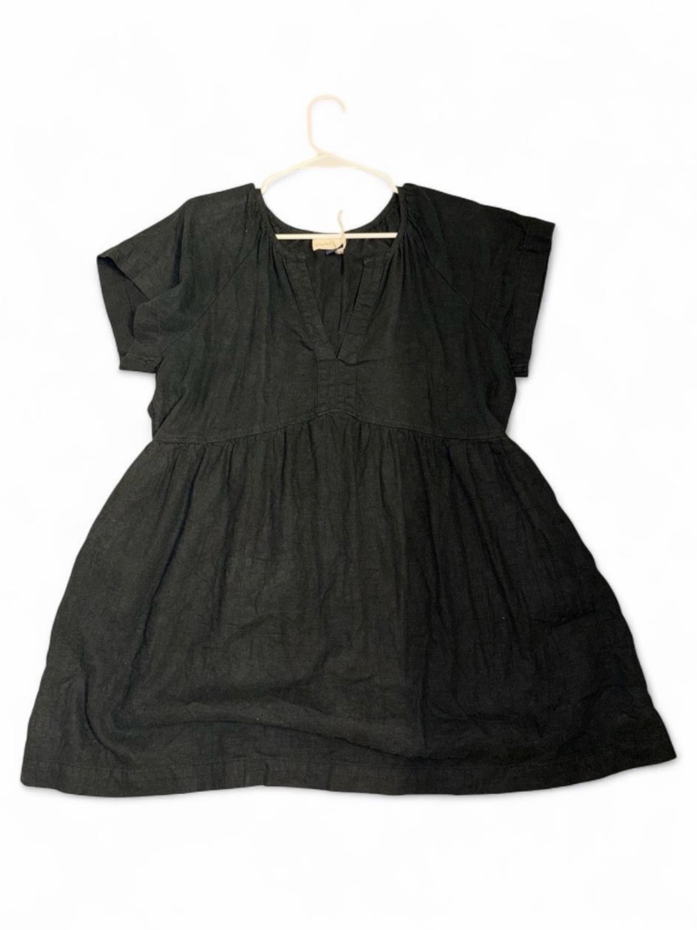 Womens Black Short Sleeve Smocked Waist Dress